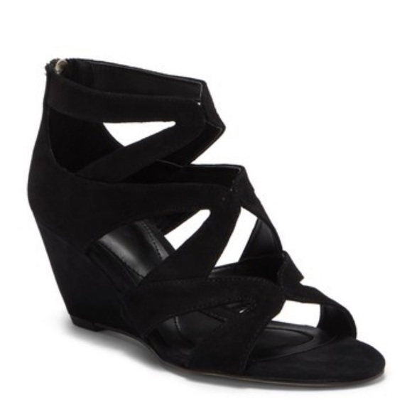 Black Strappy Peep Toe Wedge Ankle Bootie Pump - Picture 8 of 10